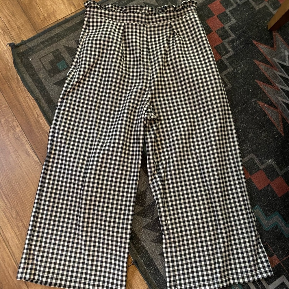 TOPSHOP High waisted gingham flared pants/trousers